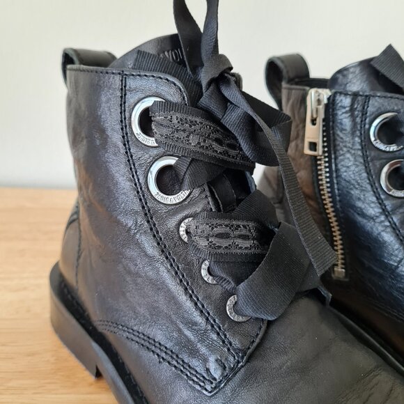 Zadig & Voltaire Laureen Roma Ankle Boots Black Smooth Leather Lace Up 40EU 9US - Picture 5 of 9